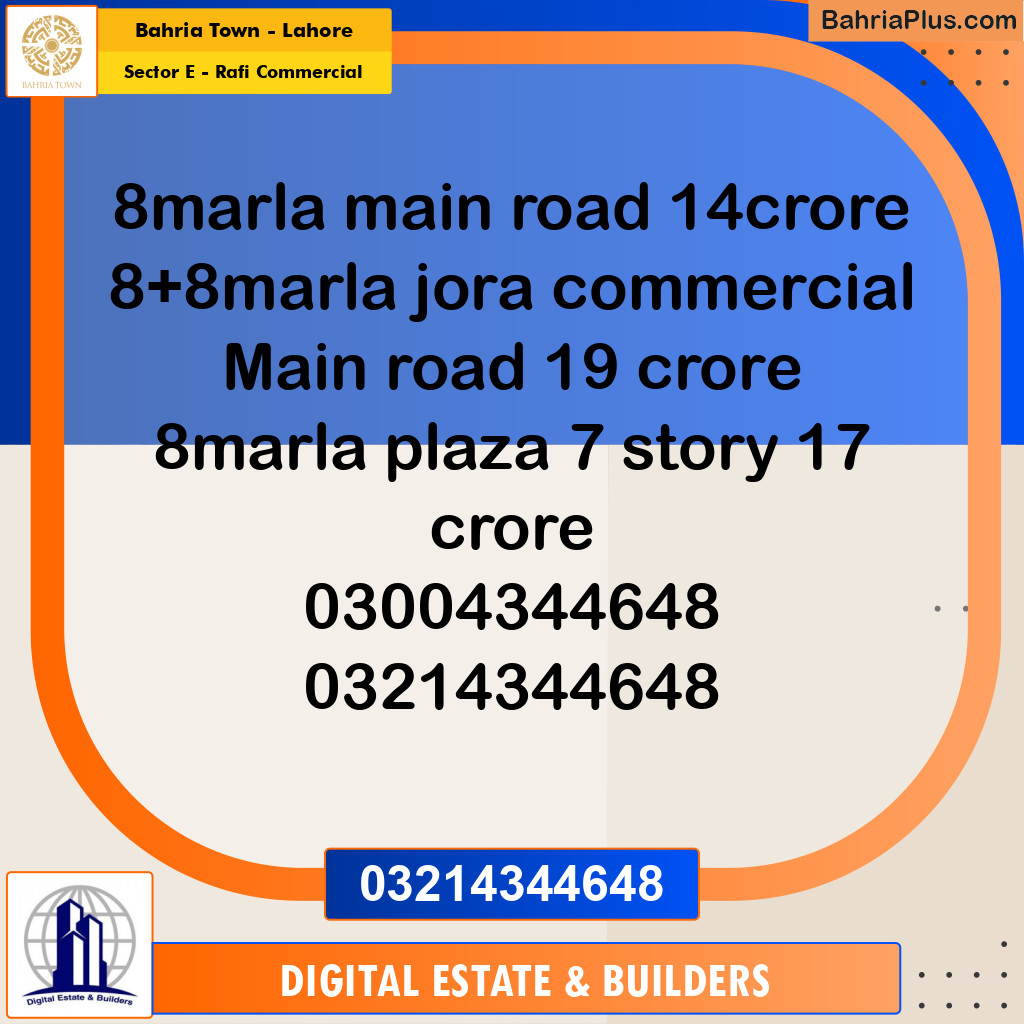 8 Marla Commercial Plot for Sale in Sector E - Rafi Commercial -  Bahria Town, Lahore - (BP-270582)