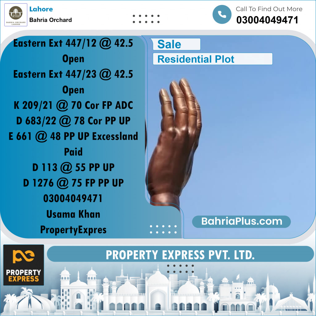 Residential Plot for Sale in Bahria Orchard, Lahore - (BP-270615)