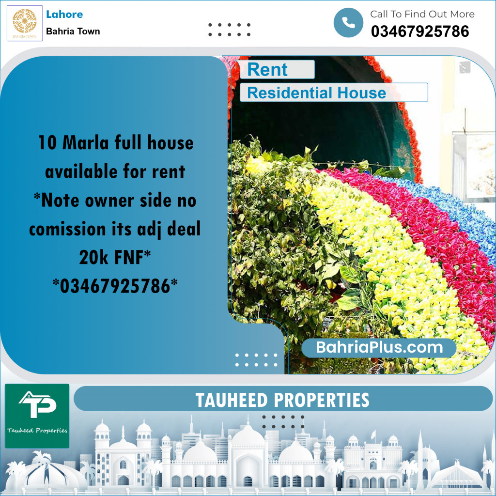 10 Marla Residential House for Rent in Bahria Town, Lahore - (BP-270638)