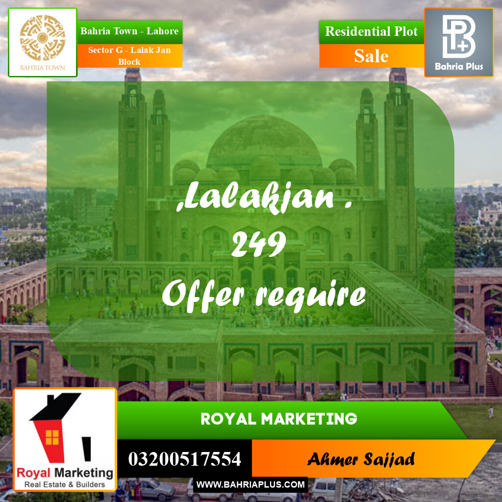 Residential Plot for Sale in Sector G - Lalak Jan Block -  Bahria Town, Lahore - (BP-270640)