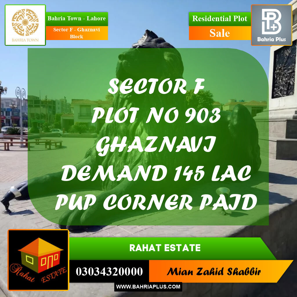 10 Marla Residential Plot for Sale in Sector F - Ghaznavi Block -  Bahria Town, Lahore - (BP-270646)