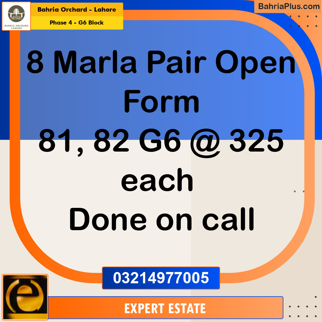 8 Marla Residential Plot for Sale in Phase 4 - G6 Block -  Bahria Orchard, Lahore - (BP-270649)
