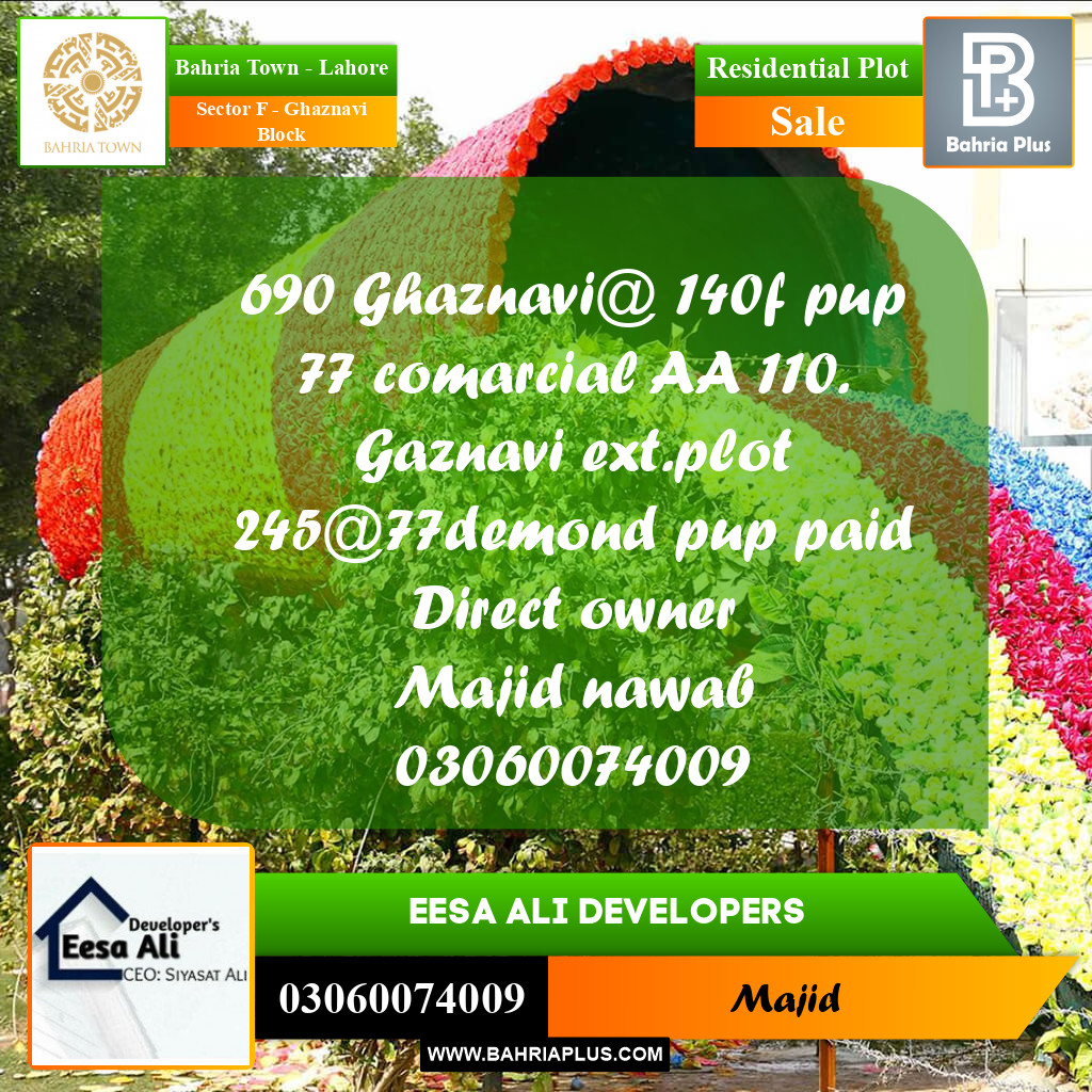 Residential Plot for Sale in Sector F - Ghaznavi Block -  Bahria Town, Lahore - (BP-270675)