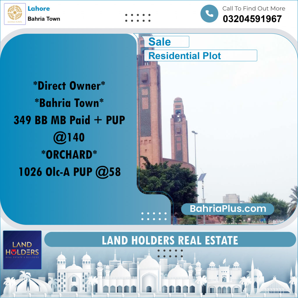 Residential Plot for Sale in Bahria Town, Lahore - (BP-270702)