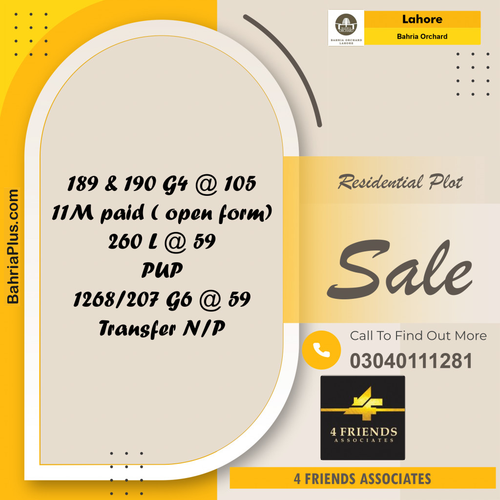 Residential Plot for Sale in Bahria Orchard, Lahore - (BP-270741)