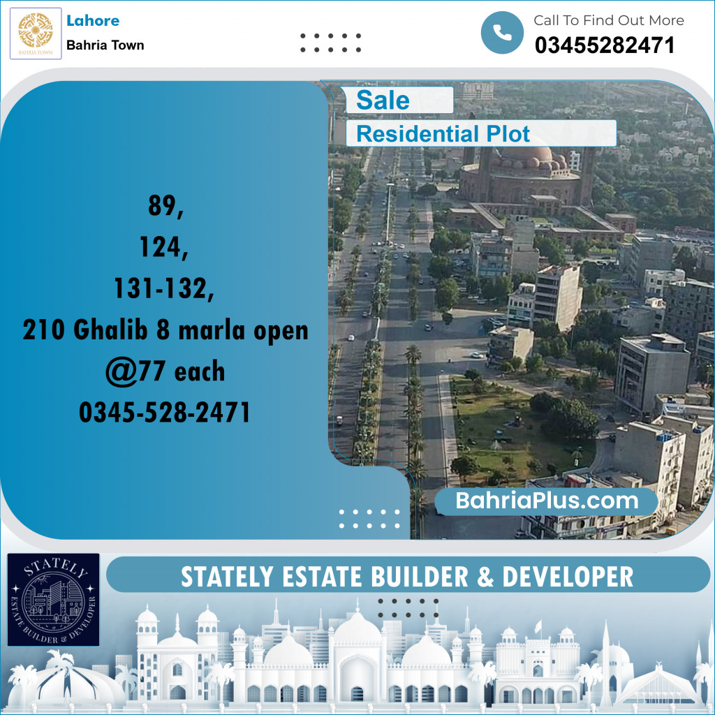 8 Marla Residential Plot for Sale in Bahria Town, Lahore - (BP-270808)