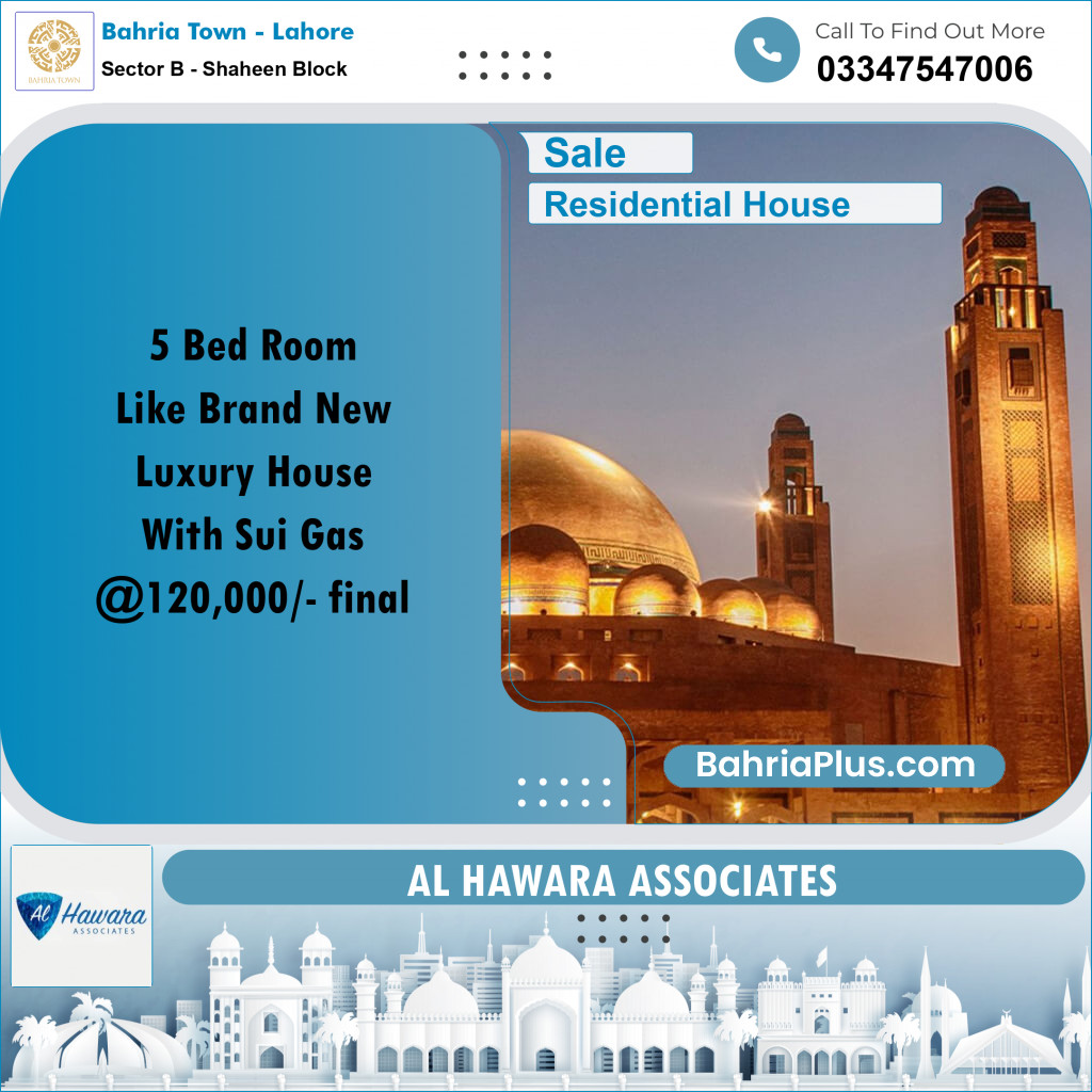 10 Marla Residential House for Sale in Sector B - Shaheen Block -  Bahria Town, Lahore - (BP-270832)