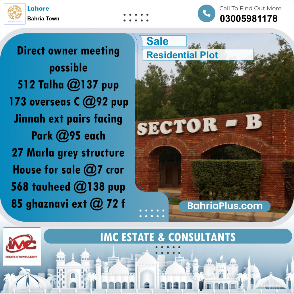 Residential Plot for Sale in Bahria Town, Lahore - (BP-270891)