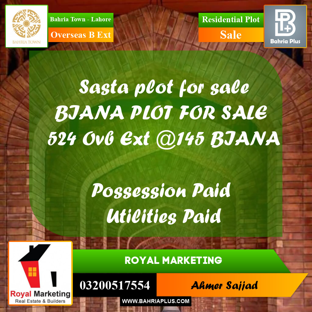 Residential Plot for Sale in Overseas B Ext -  Bahria Town, Lahore - (BP-270928)