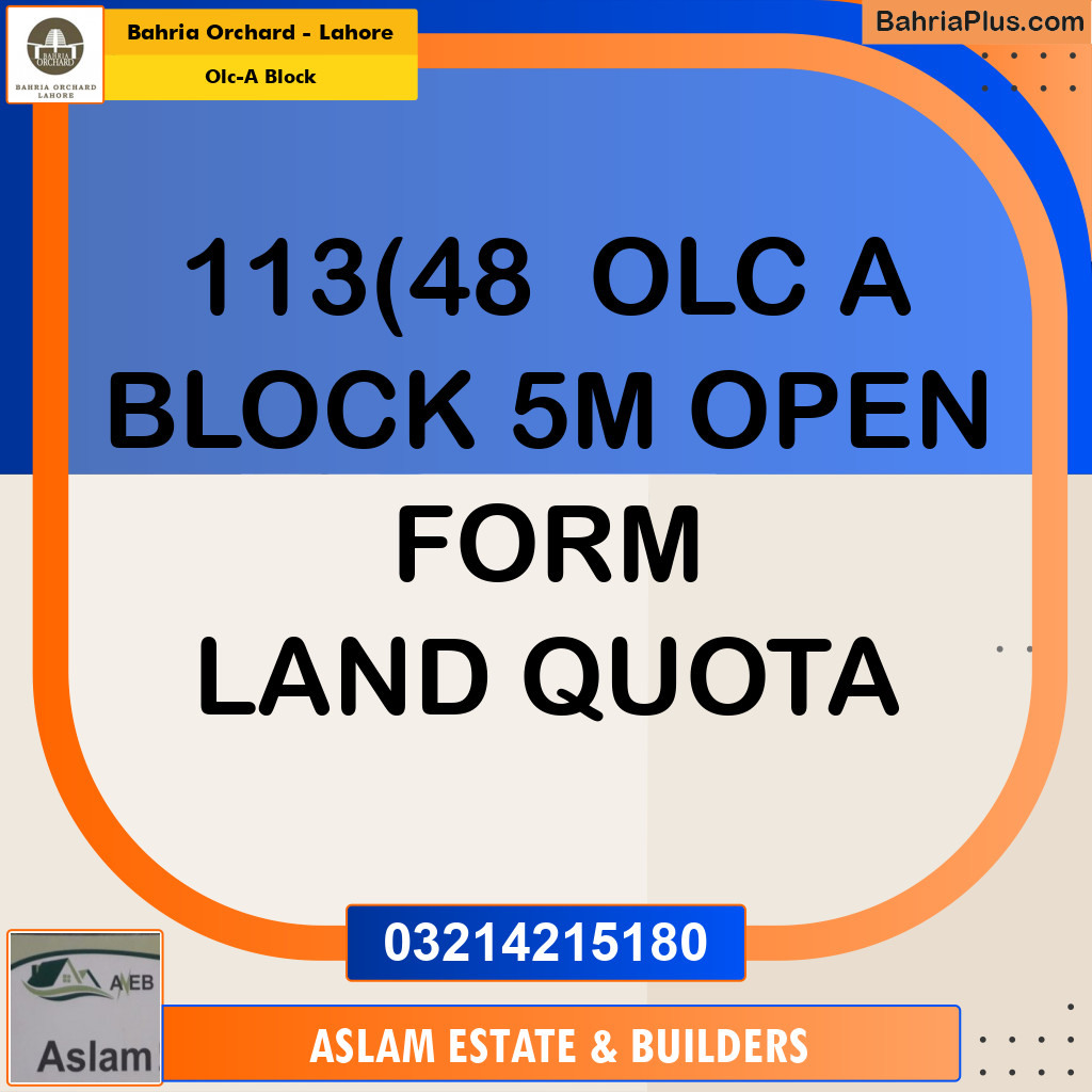 5 Marla Residential Plot for Sale in OLC-A Block -  Bahria Orchard, Lahore - (BP-270955)