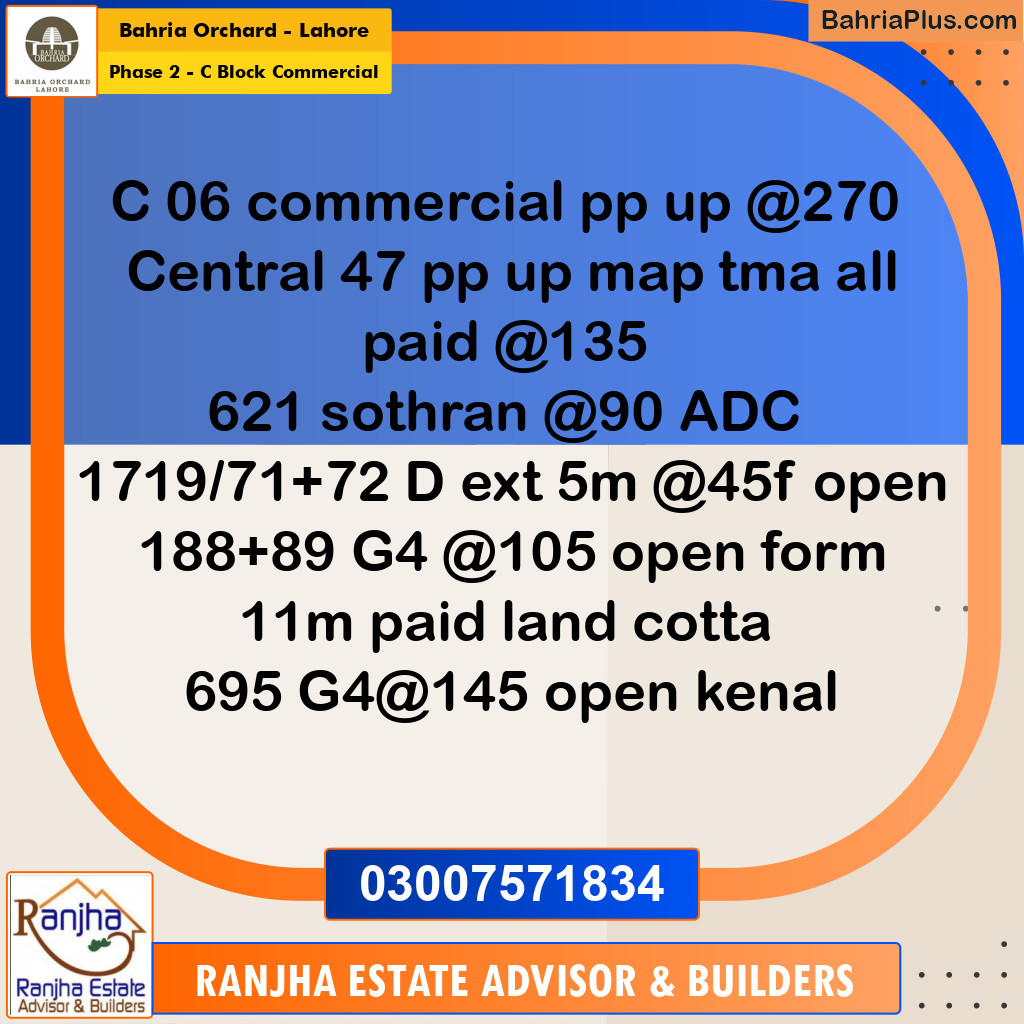 5 Marla Commercial Plot for Sale in Phase 2 - C Block Commercial -  Bahria Orchard, Lahore - (BP-271025)