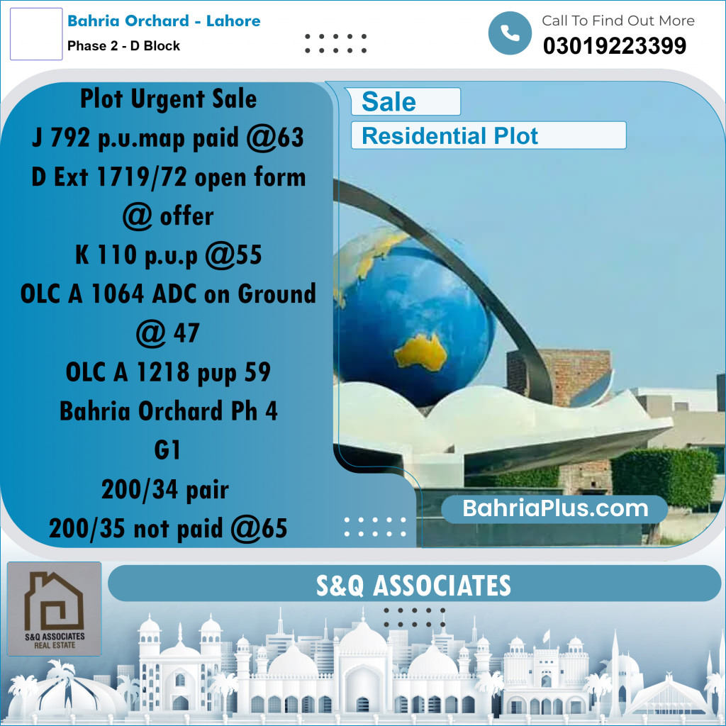 5 Marla Residential Plot for Sale in Phase 2 - D Block -  Bahria Orchard, Lahore - (BP-271029)