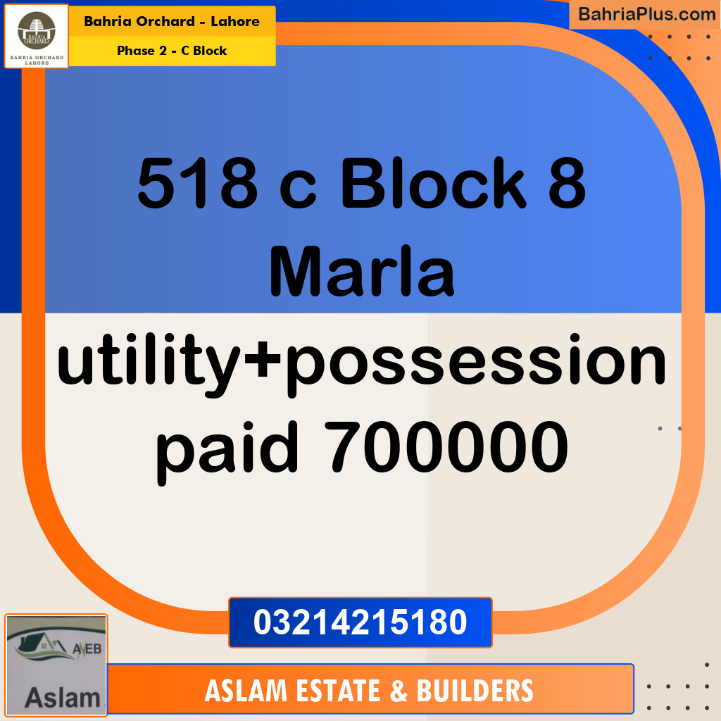 8 Marla Residential Plot for Sale in Phase 2 - C Block -  Bahria Orchard, Lahore - (BP-271052)