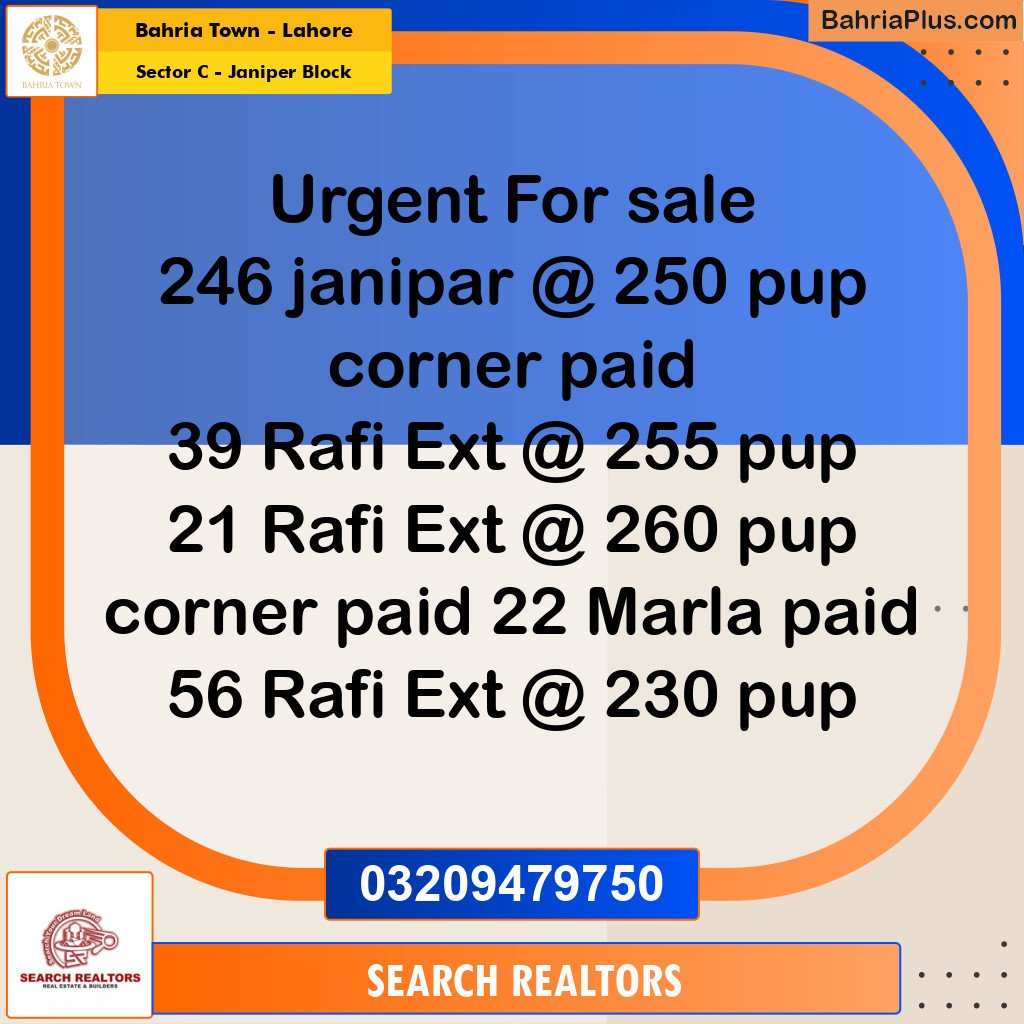 1 Kanal Residential Plot for Sale in Sector C - Janiper Block -  Bahria Town, Lahore - (BP-271067)