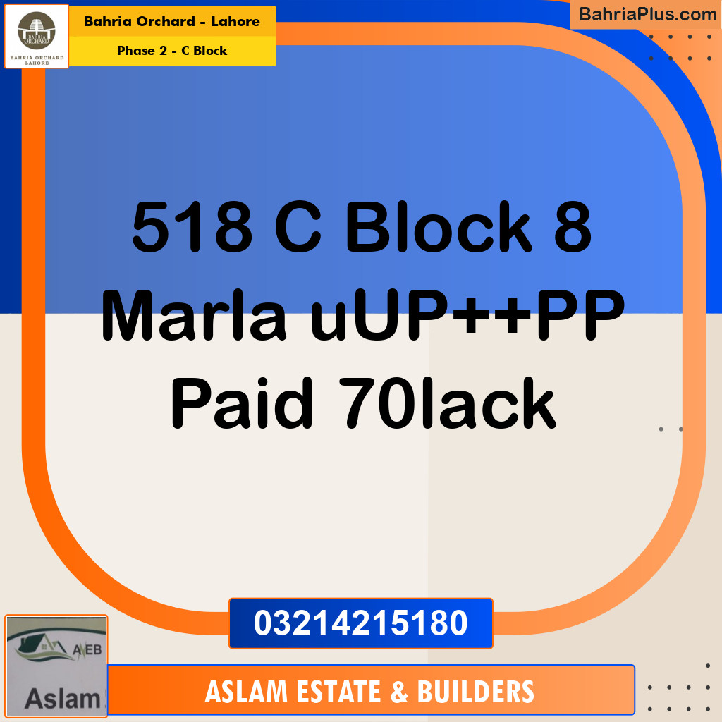 8 Marla Residential Plot for Sale in Phase 2 - C Block -  Bahria Orchard, Lahore - (BP-271082)