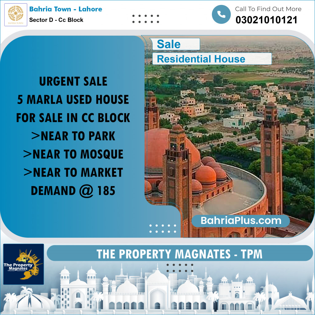 Residential House for Sale in Sector D - CC Block -  Bahria Town, Lahore - (BP-271087)