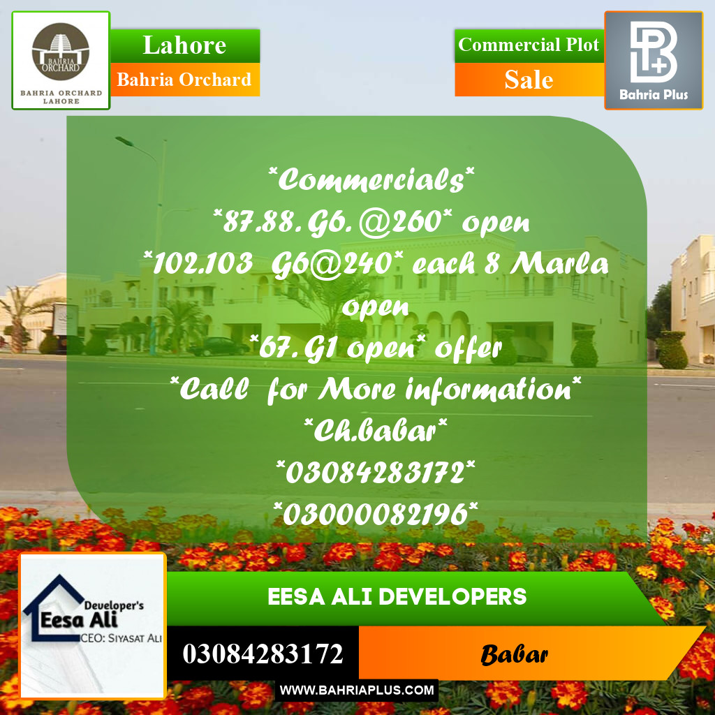 Commercial Plot for Sale in Bahria Orchard, Lahore - (BP-271119)