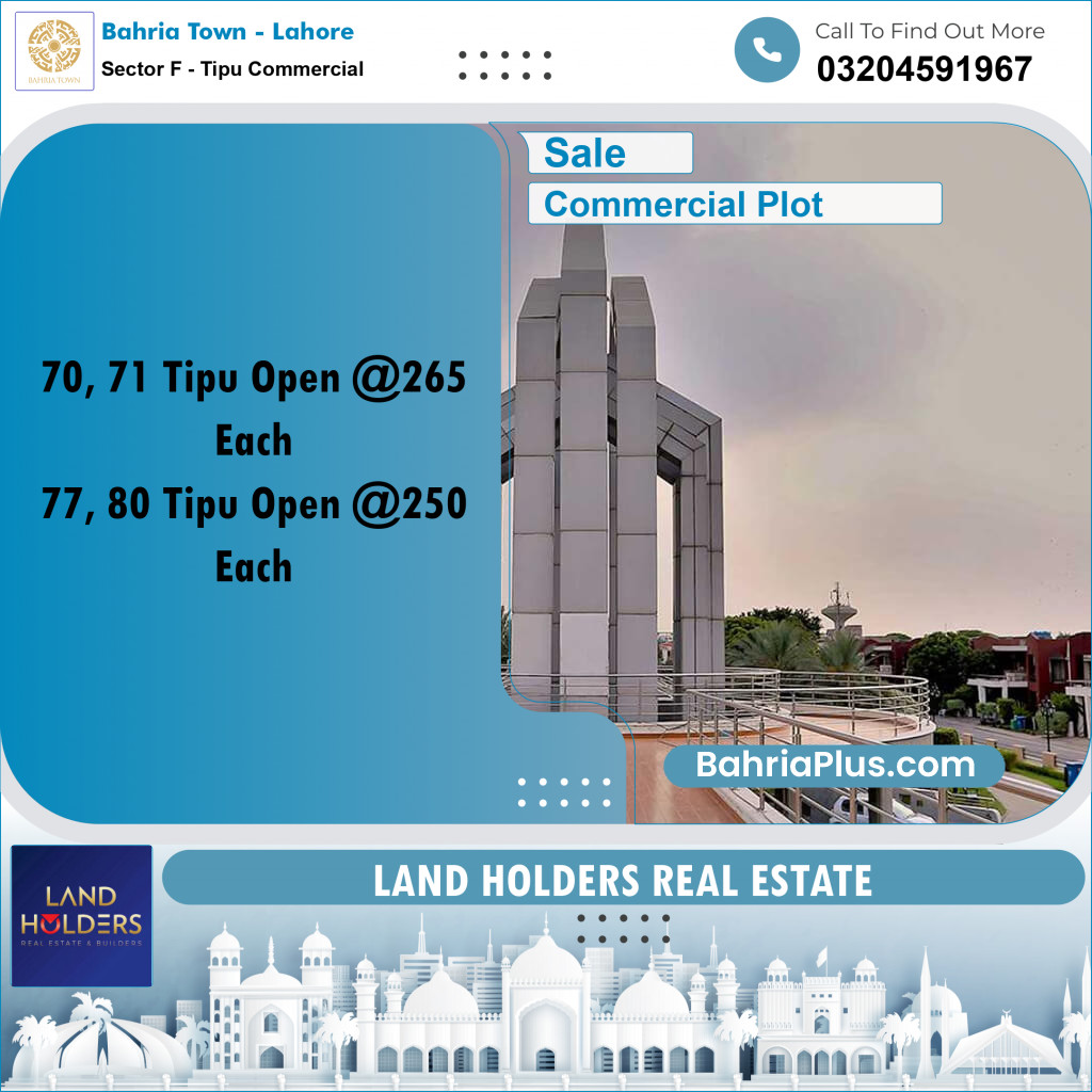 5 Marla Commercial Plot for Sale in Sector F - Tipu Commercial -  Bahria Town, Lahore - (BP-271165)