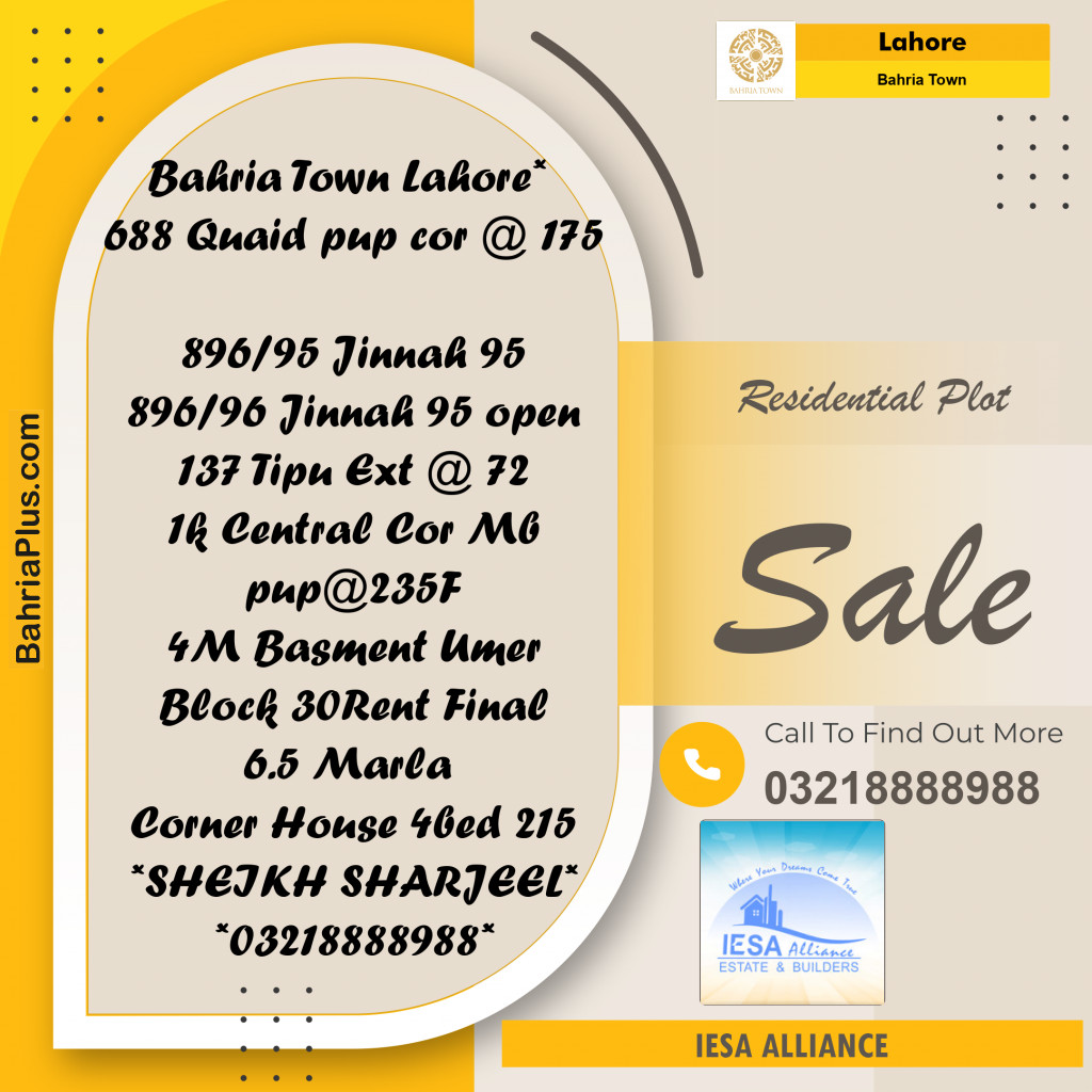 Residential Plot for Sale in Bahria Town, Lahore - (BP-271194)