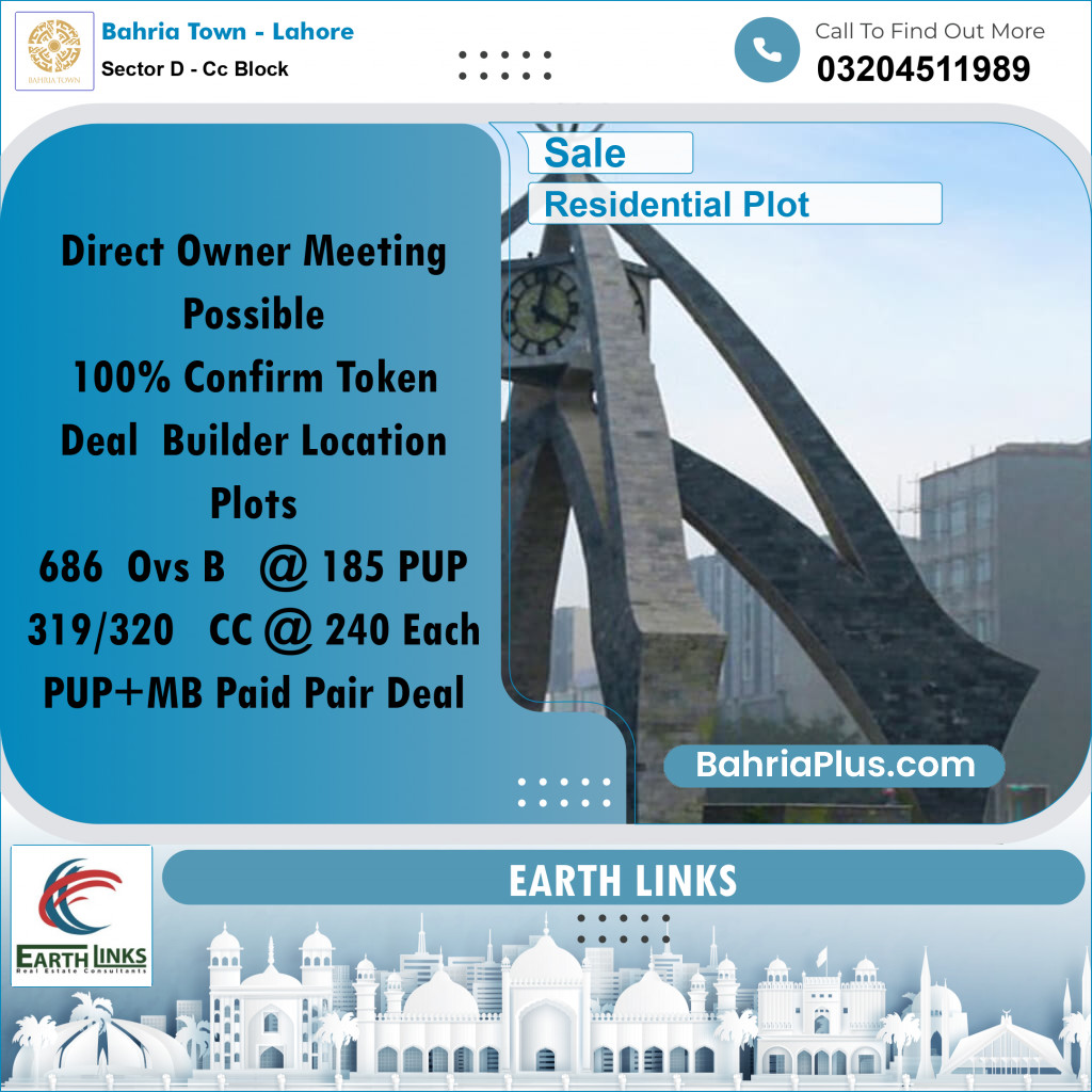 10 Marla Residential Plot for Sale in Sector D - CC Block -  Bahria Town, Lahore - (BP-271195)