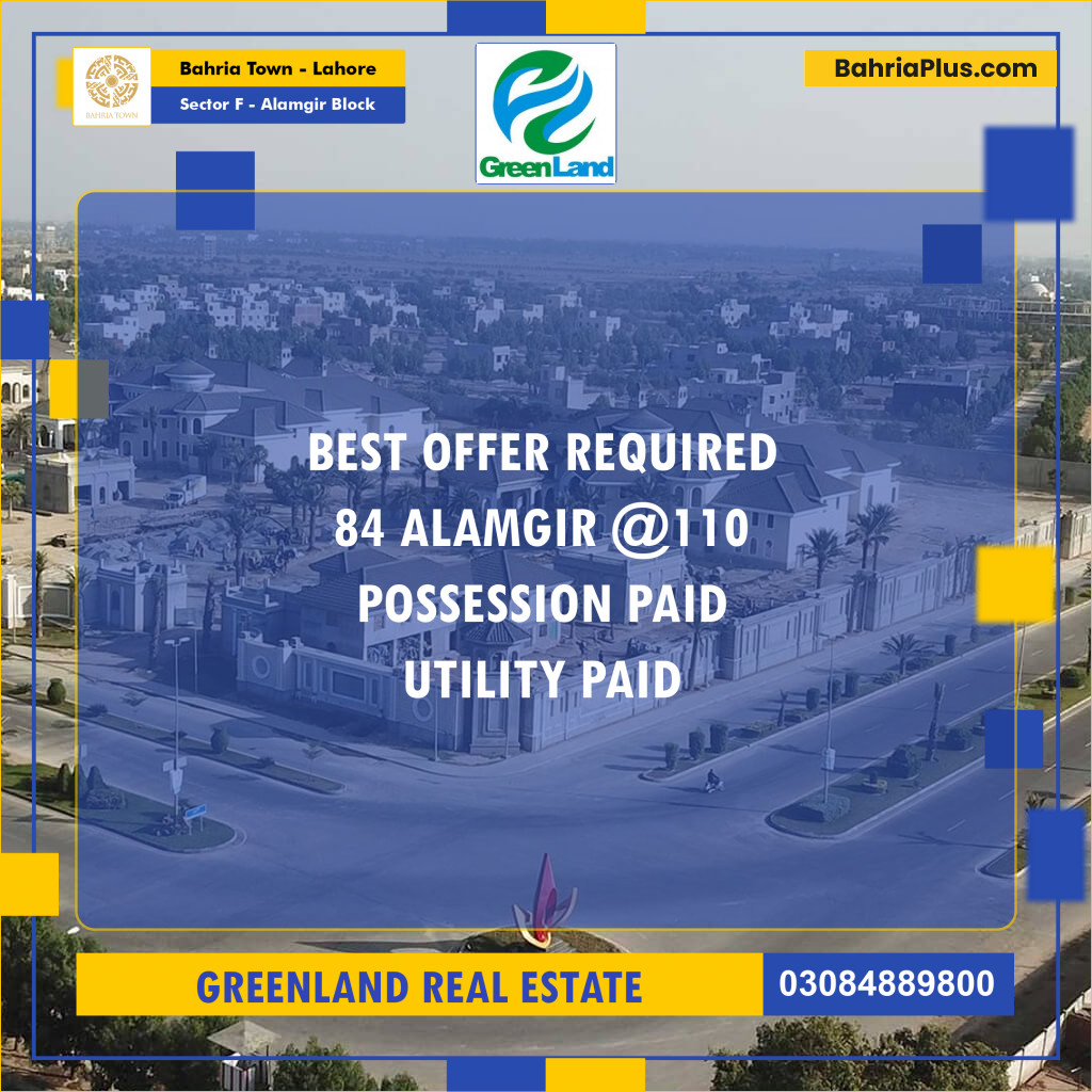 10 Marla Residential Plot for Sale in Sector F - Alamgir Block -  Bahria Town, Lahore - (BP-271197)