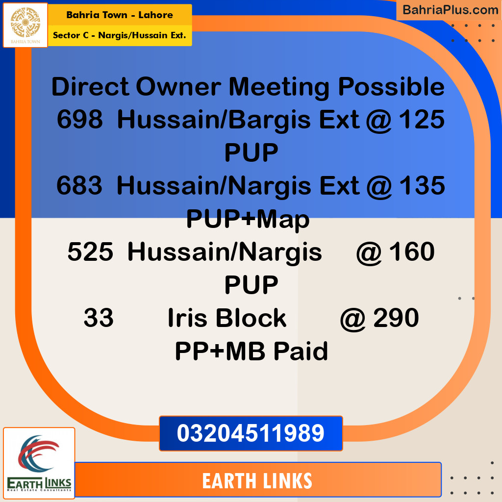 10 Marla Residential Plot for Sale in Sector C - Nargis/Hussain Ext. -  Bahria Town, Lahore - (BP-271198)