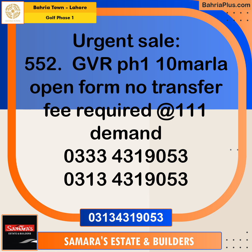 10 Marla Residential Plot for Sale in Golf Phase 1 -  Bahria Town, Lahore - (BP-271203)