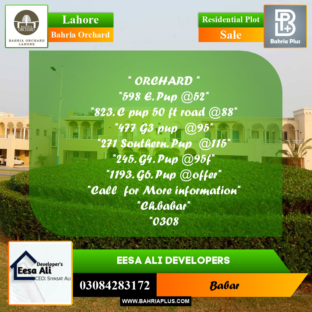 Residential Plot for Sale in Bahria Orchard, Lahore - (BP-271281)