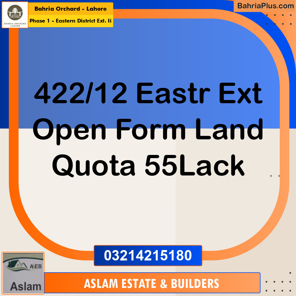 5 Marla Residential Plot for Sale in Phase 1 - Eastern District Ext. II -  Bahria Orchard, Lahore - (BP-271295)