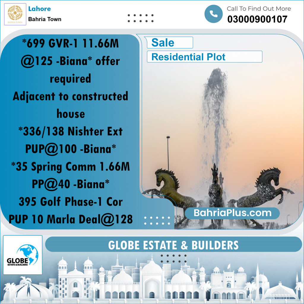 Residential Plot for Sale in Bahria Town, Lahore - (BP-271307)