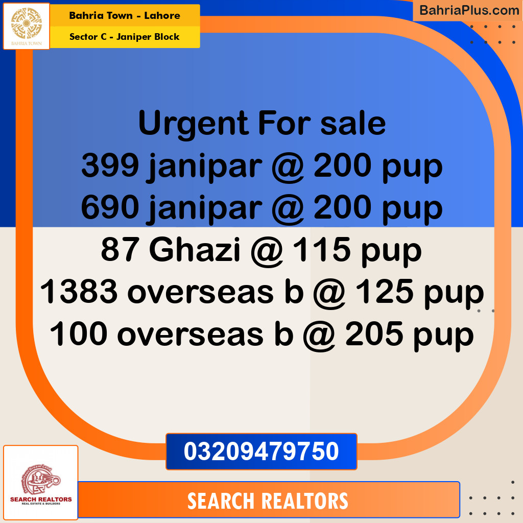 10 Marla Residential Plot for Sale in Sector C - Janiper Block -  Bahria Town, Lahore - (BP-271321)