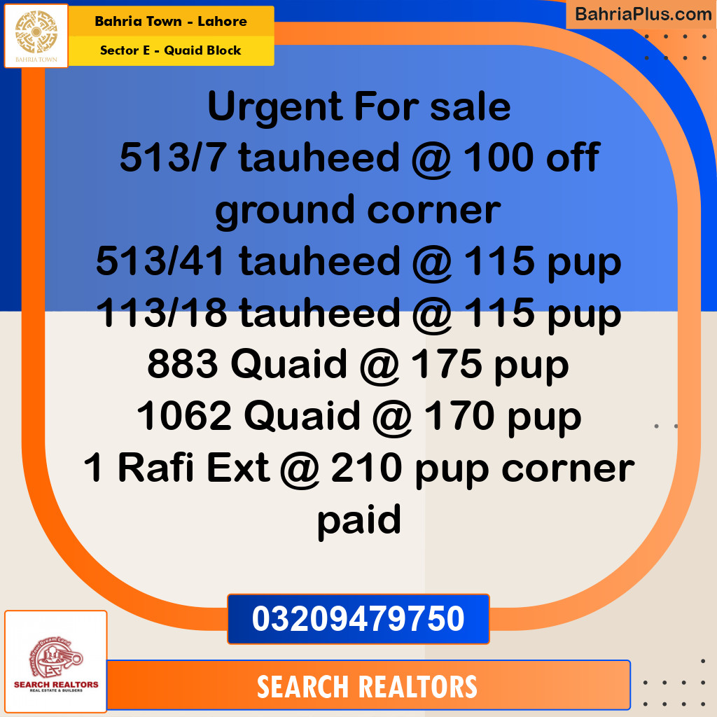 10 Marla Residential Plot for Sale in Sector E - Quaid Block -  Bahria Town, Lahore - (BP-271322)