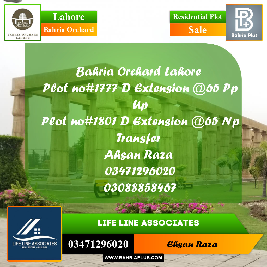 8 Marla Residential Plot for Sale in Bahria Orchard, Lahore - (BP-271397)