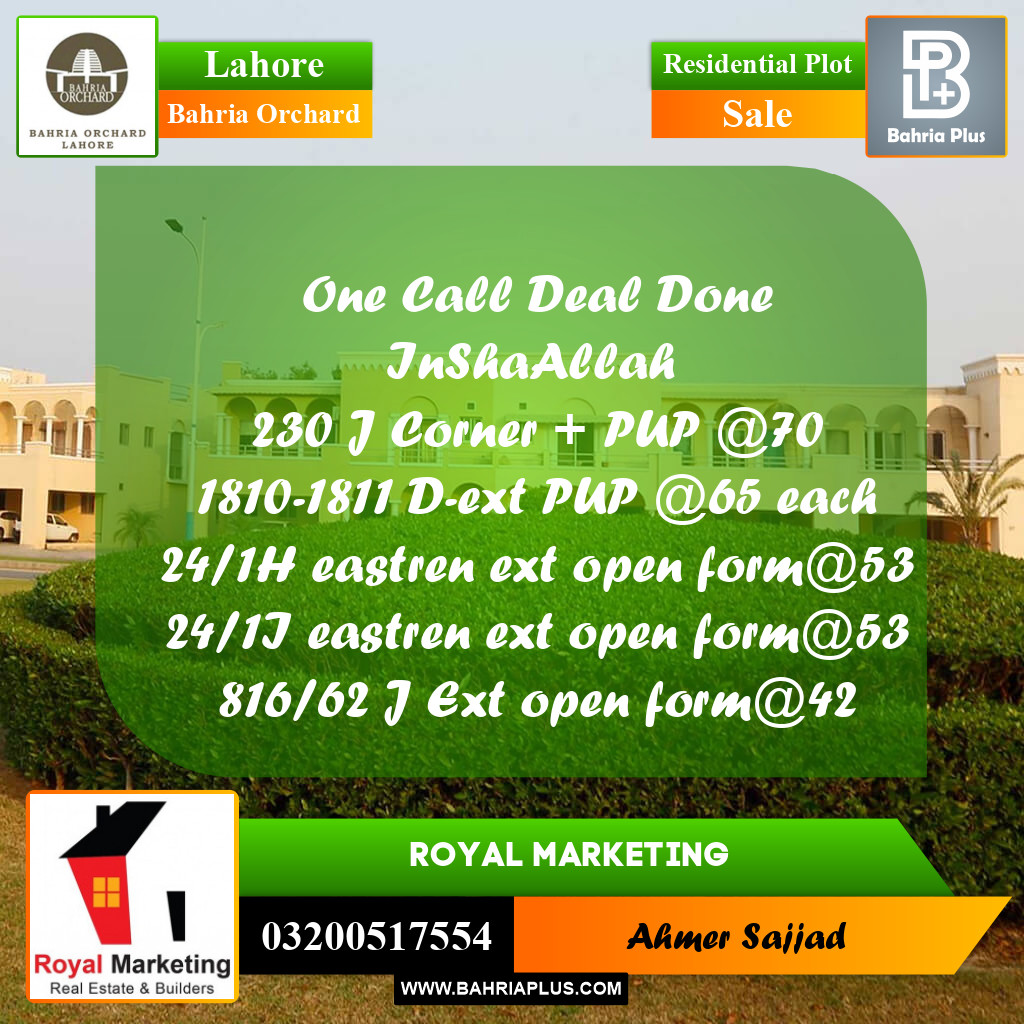 Residential Plot for Sale in Bahria Orchard, Lahore - (BP-271440)
