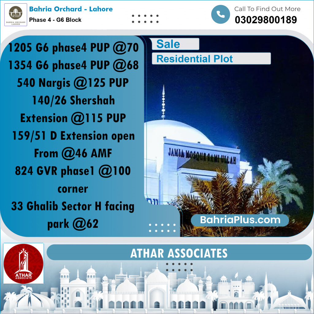 10 Marla Residential Plot for Sale in Phase 4 - G6 Block -  Bahria Orchard, Lahore - (BP-271453)