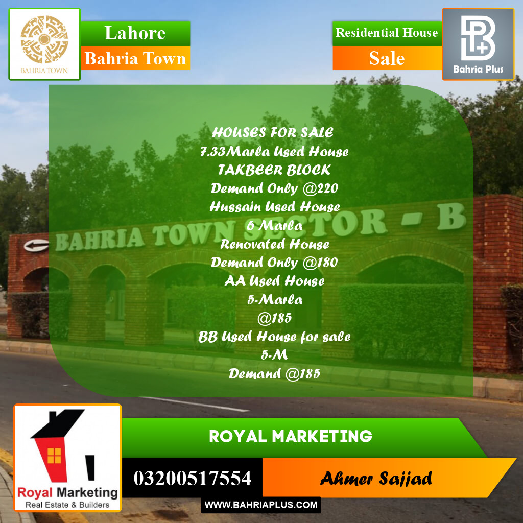 Residential House for Sale in Bahria Town, Lahore - (BP-271481)