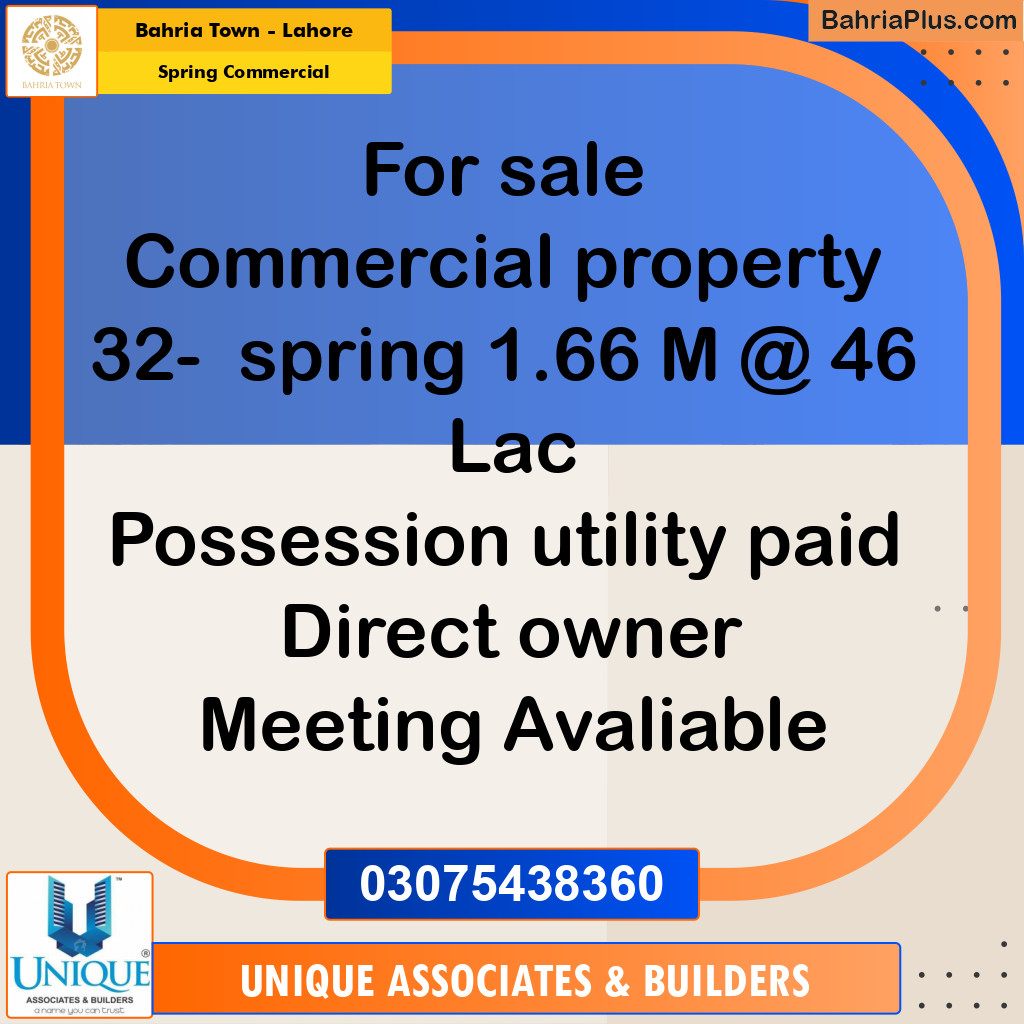 1.66 Marla Commercial Plot for Sale in Spring Commercial -  Bahria Town, Lahore - (BP-271486)