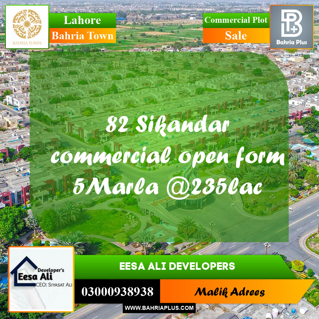 Commercial Plot for Sale in Bahria Town, Lahore - (BP-271500)