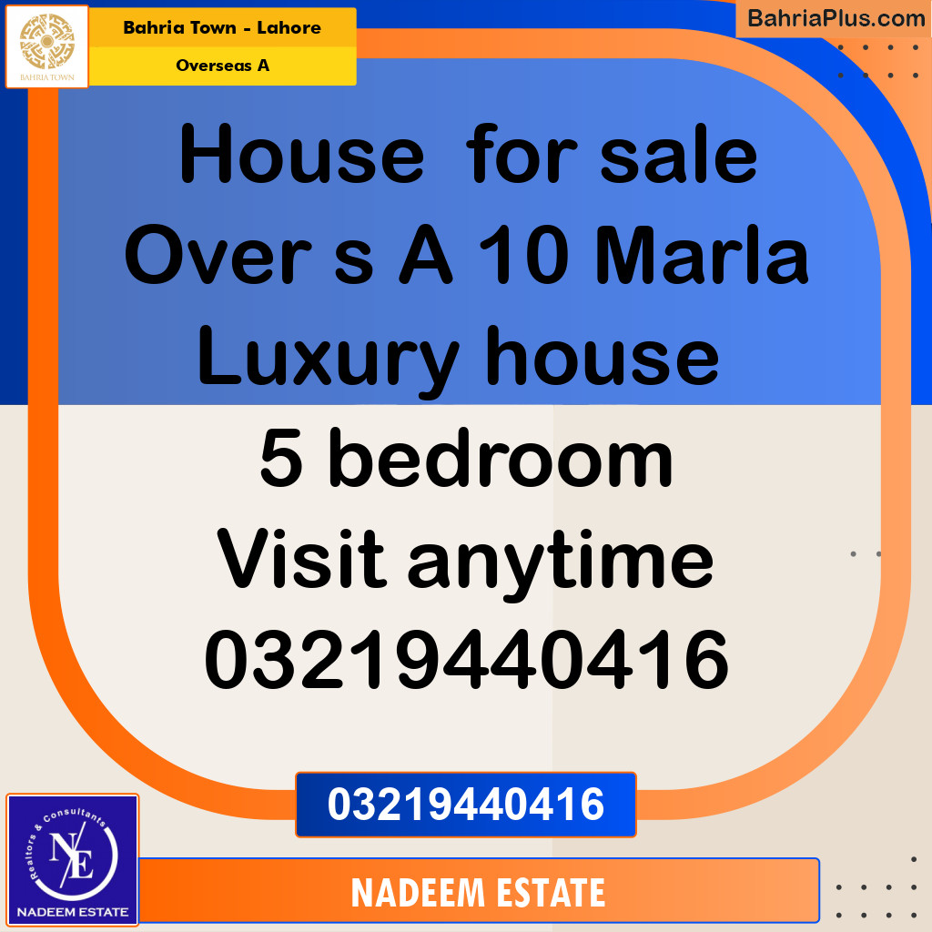Residential House for Sale in Overseas A -  Bahria Town, Lahore - (BP-271522)