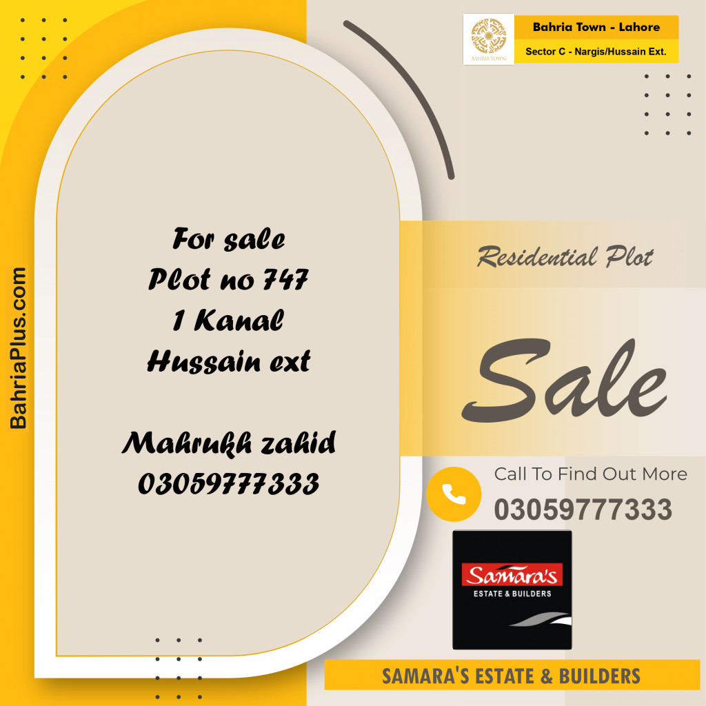 1 Kanal Residential Plot for Sale in Sector C - Nargis/Hussain Ext. -  Bahria Town, Lahore - (BP-271544)