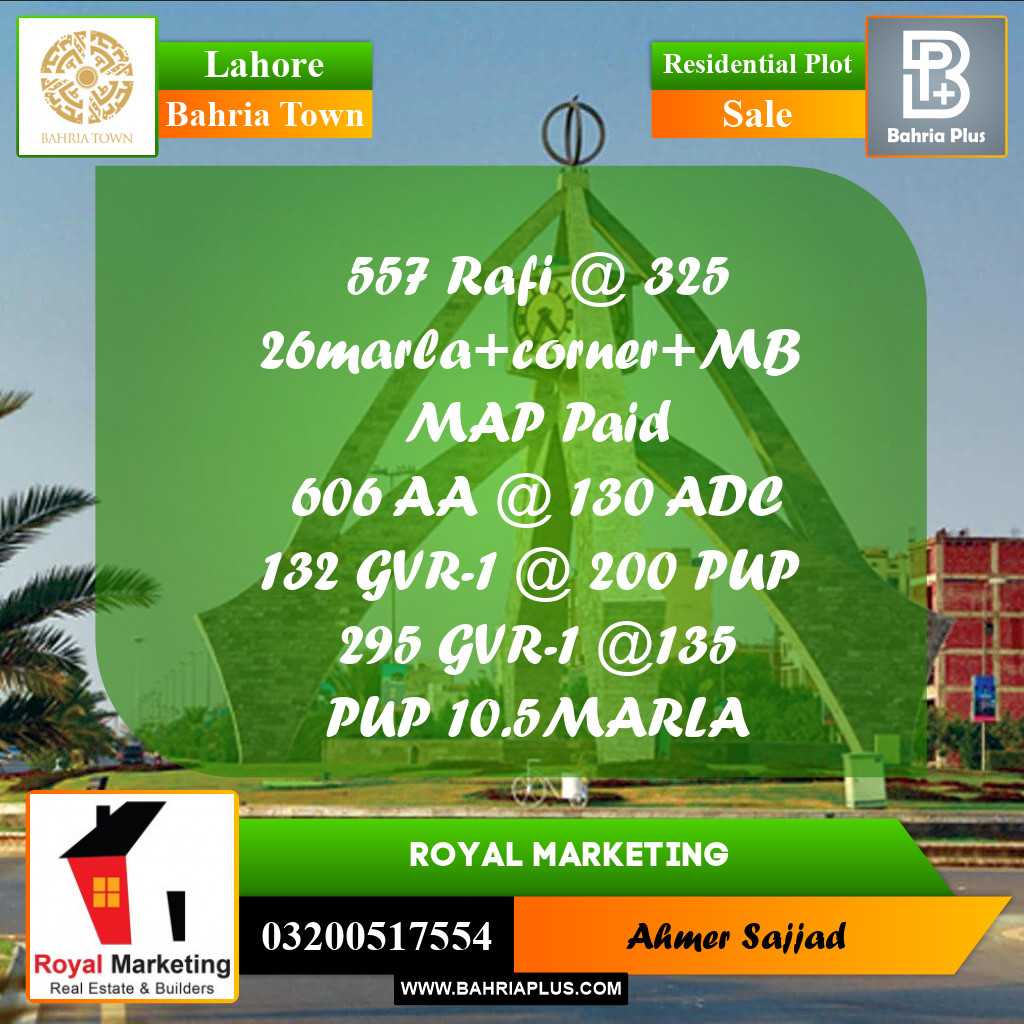 Residential Plot for Sale in Bahria Town, Lahore - (BP-271549)