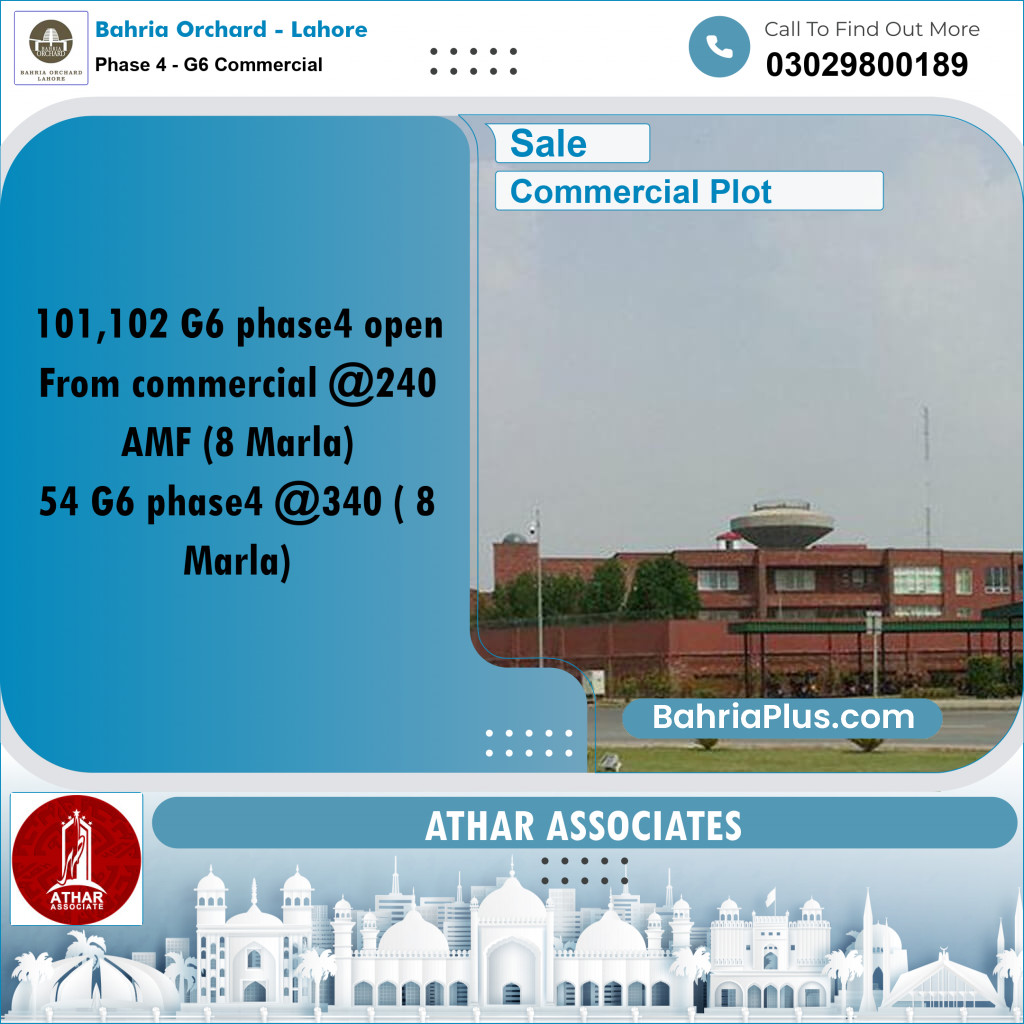 8 Marla Commercial Plot for Sale in Phase 4 - G6 Commercial -  Bahria Orchard, Lahore - (BP-271554)