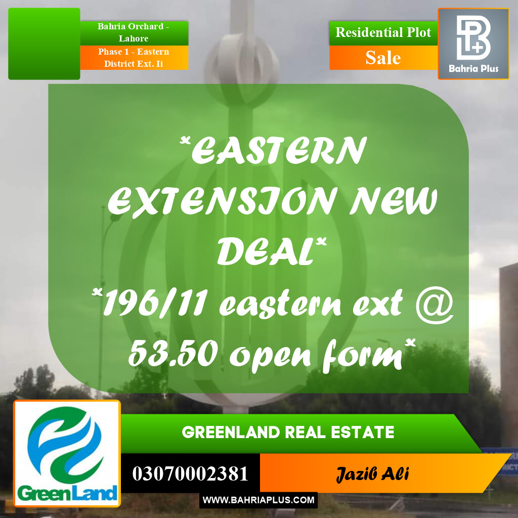 5 Marla Residential Plot for Sale in Phase 1 - Eastern District Ext. II -  Bahria Orchard, Lahore - (BP-271582)