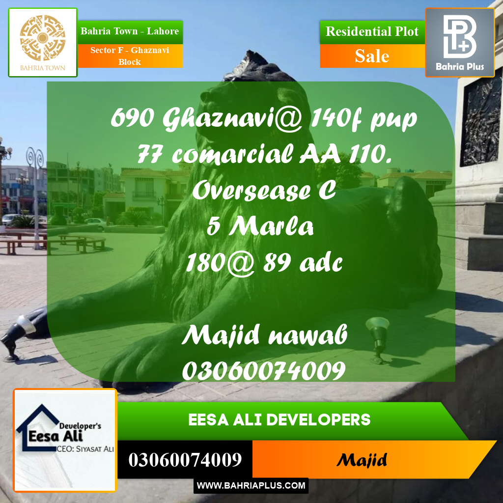 Residential Plot for Sale in Sector F - Ghaznavi Block -  Bahria Town, Lahore - (BP-271599)