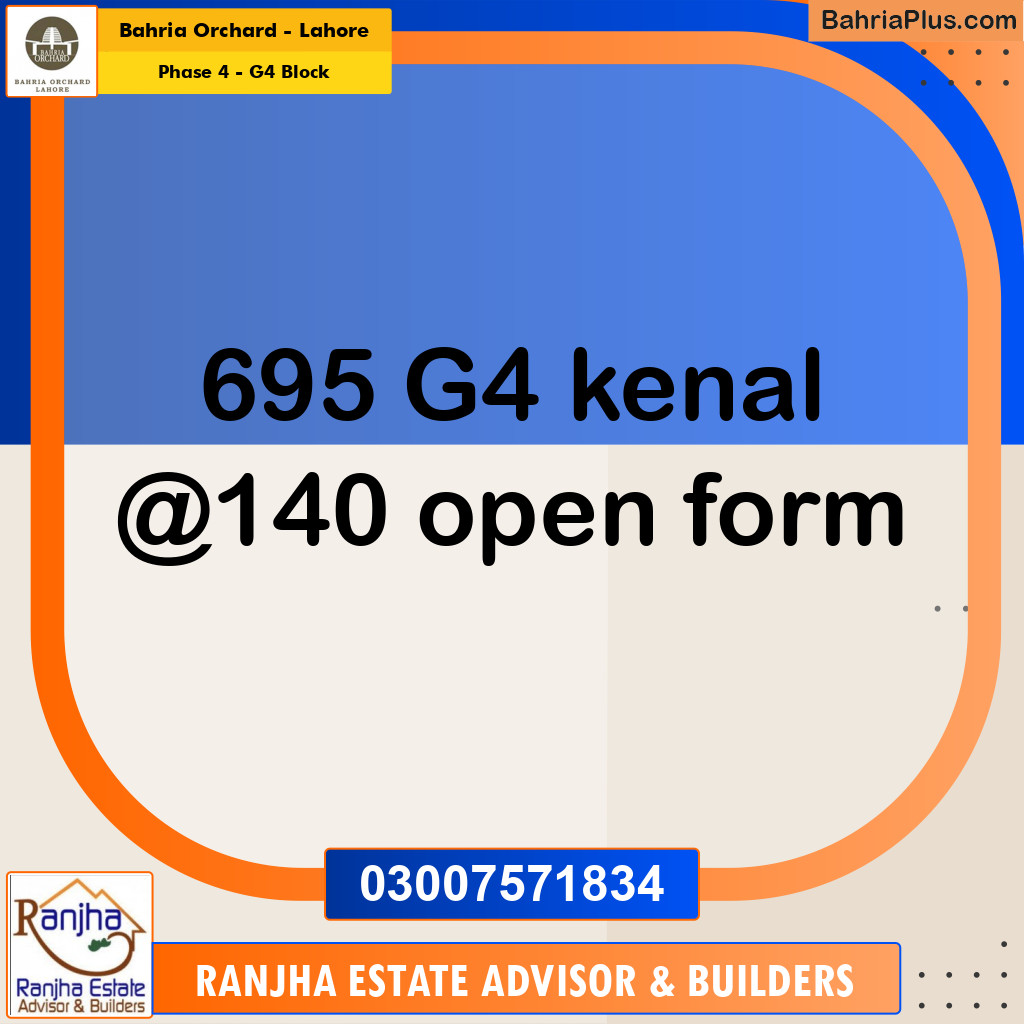 1 Kanal Residential Plot for Sale in Phase 4 - G4 Block -  Bahria Orchard, Lahore - (BP-271635)