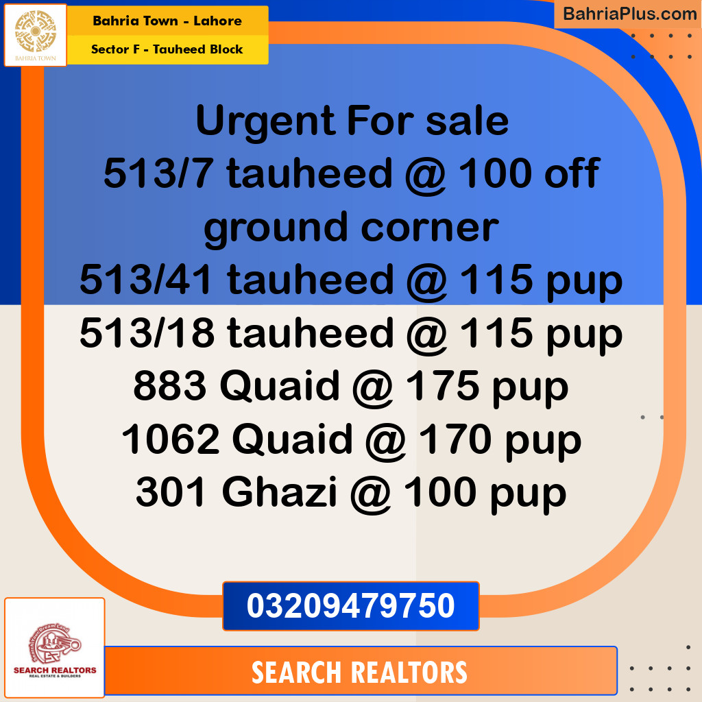 10 Marla Residential Plot for Sale in Sector F - Tauheed Block -  Bahria Town, Lahore - (BP-271648)