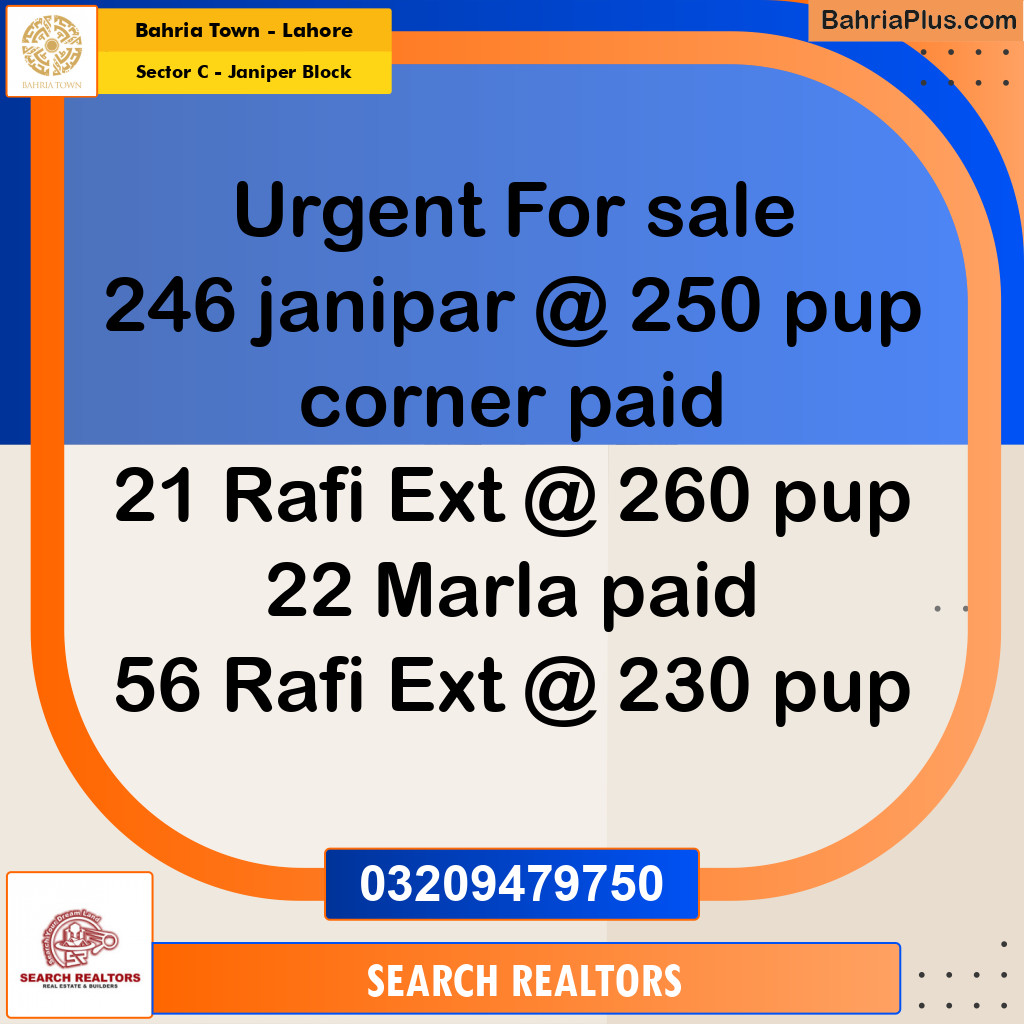 1 Kanal Residential Plot for Sale in Sector C - Janiper Block -  Bahria Town, Lahore - (BP-271650)
