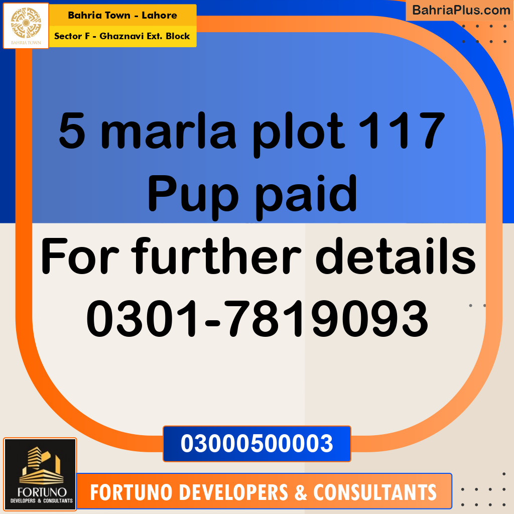 5 Marla Residential Plot for Sale in Sector F - Ghaznavi Ext. Block -  Bahria Town, Lahore - (BP-271655)