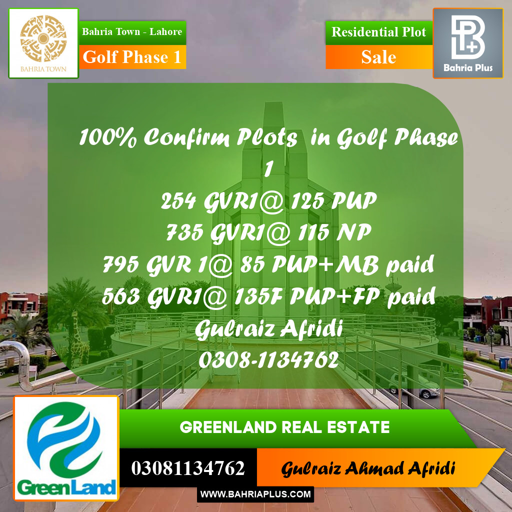 10 Marla Residential Plot for Sale in Golf Phase 1 -  Bahria Town, Lahore - (BP-271666)