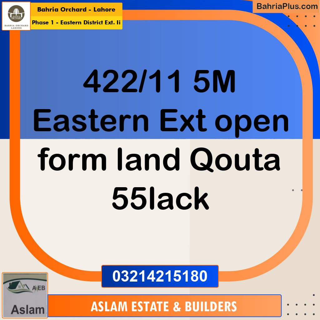 5 Marla Residential Plot for Sale in Phase 1 - Eastern District Ext. II -  Bahria Orchard, Lahore - (BP-271702)
